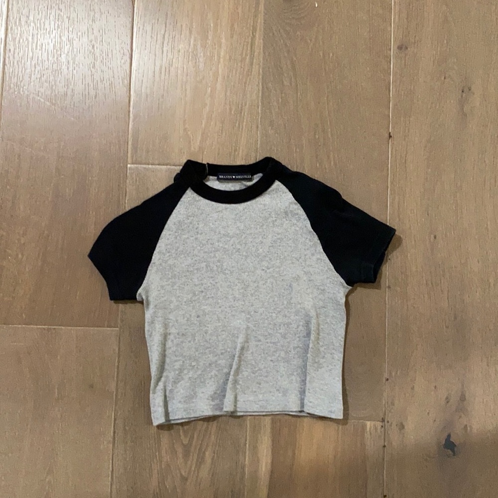 Brandy Melville grey and black cropped top. Size small